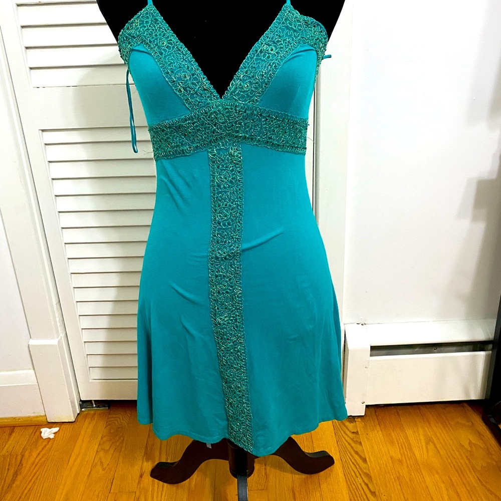 Guess Jeans green gold stretchy 2000s mini dress size S